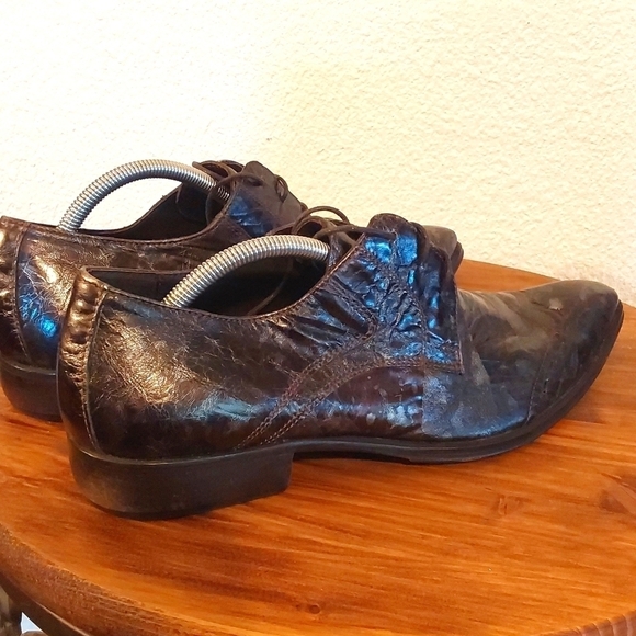 San Marina |Men\'s Black/Silver Marbled Leather Oxford Dress Shoes Formal Sz.11